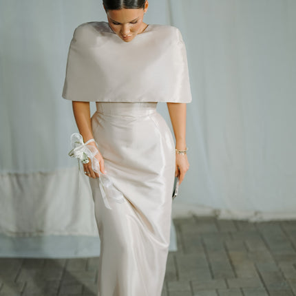 Satin Cape-style Top &Fitted Maxi Dress Set