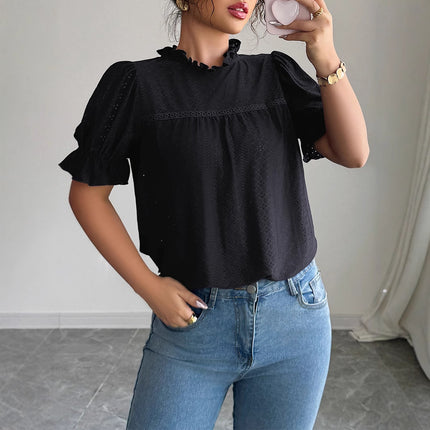 Fashion Style Lace Collar Hollow-out Shirt Women's Clothing