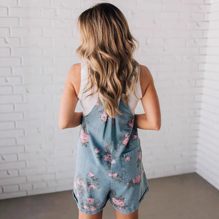 Retro One-piece Fashion Floral Denim Shorts