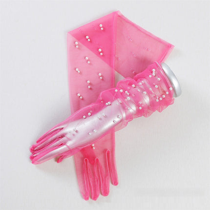 Summer Thin Bridal Pearl Mesh Gloves
