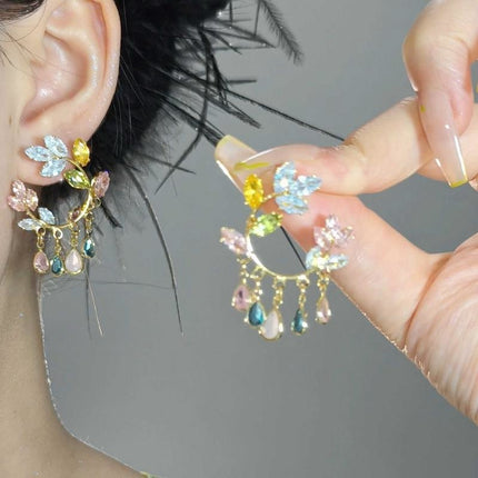 Women's Oil Painting Style Flower Tassel Earrings