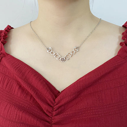 Five Pointed Star Sun Moon Necklace Multi Month Hollow Stainless Steel Pendant