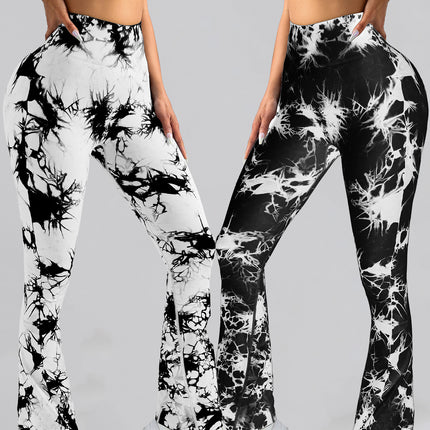 2 Pack Tie Dyed High Waisted Flared Butt-lifting Fitness Sports Women's Yoga Bell-bottom Pants, Workout Leggings For Women, Gym Scrunch Butt Butt Lifting Seamless Leggings