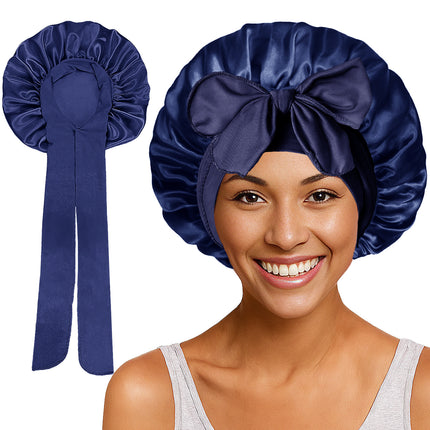 Satin Round Cap Bow Elastic Wide-brimmed Ribbon Nightcap