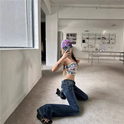 Patchwork Retro Washed Jeans Women