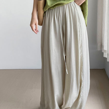Thin Drawstring Elastic Waist Comfortable Breathable Casual Wide-leg Pants For Women