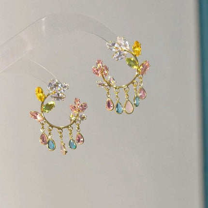 Women's Oil Painting Style Flower Tassel Earrings