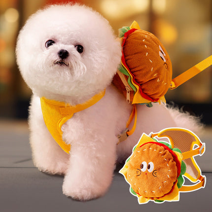Pet Cute Burger Fries Backpack Hand Holding Rope