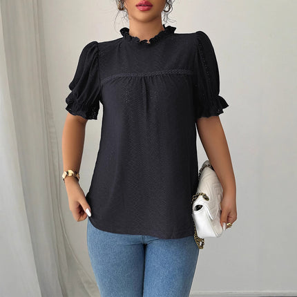 Fashion Style Lace Collar Hollow-out Shirt Women's Clothing