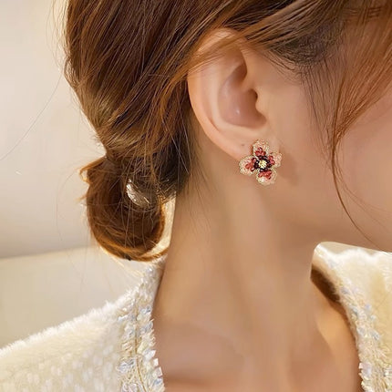 Full Diamond Flower Stud Earrings Women's High-grade Earrings All-match And Sweet Girly And Fashion Trendy Earrings