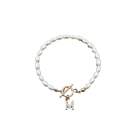 Retro Minimalist Style Pearl 26 Letter Bracelet For Women