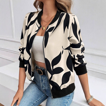 Printed Zipper Slimming Temperament Commute Casual Jacket
