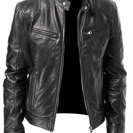 Pu Leather Collar Slim Leather Jacket
