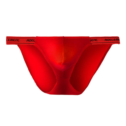 Male Solid Color Stretch Tight Low Waist Ice Silk High Cross Thong