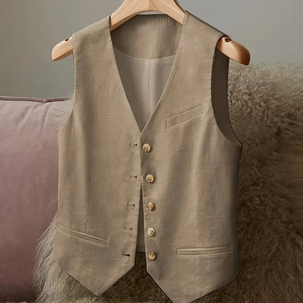 Ladies' Casual Elegant Waist Cinched Linen Jacket Vest