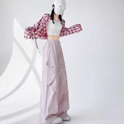 American Retro Women's Loose Wide-leg Quick-drying High Waist Ankle-tied Sports Pants