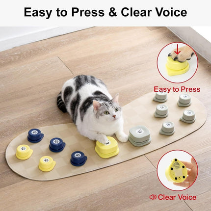 MEWOOFUN Dog Talking Buttons - 12-Pack Rechargeable Voice Recording Buttons With Mat, Communication Starter Kit For Dogs & Cats, Easy-to-Use Pet Sound Buttons