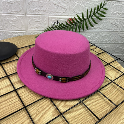 British Retro Woolen Wide Brim Flat Top Hat