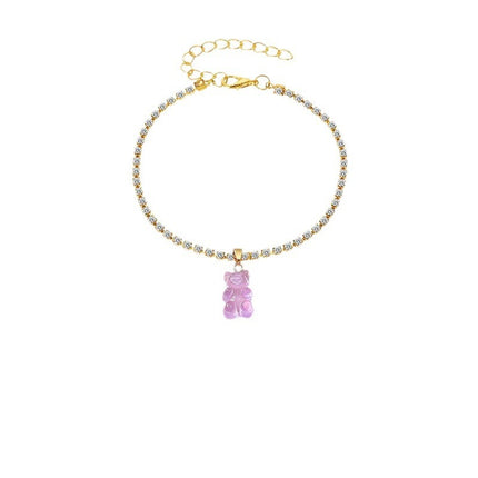 Creative Resin Bear Chain Rhinestone Anklet