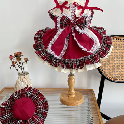 Princess Lolita Dress With Pet Bow Plaid Lace