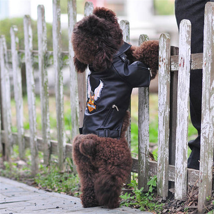 Pet Small Dog Sticker Embroidered Eagle Leather Jacket