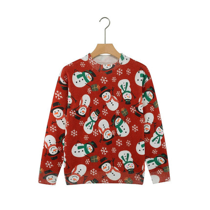 Christmas Snowman Red Festive Round Neck Sweater