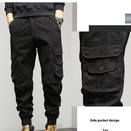 Men's Cropped Tooling Spring And Autumn Loose-fitting Casual Ankle-banded Trousers Multi-pocket
