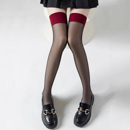 Thigh Stockings Women's Red Edge Black Edge Stockings Thin Black Silk