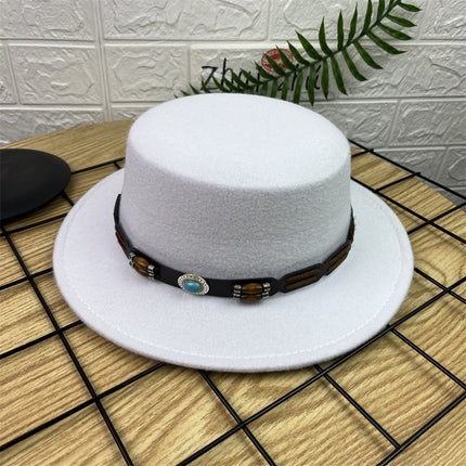 British Retro Woolen Wide Brim Flat Top Hat