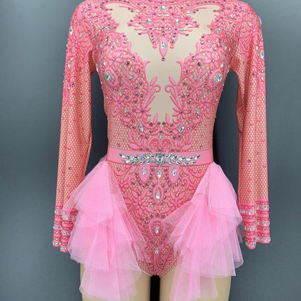 Dance Sexy Shiny Rhinestone Mesh Jumpsuit Stage Performance Costume Women