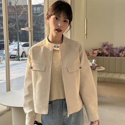 Spring And Autumn Clothing Slimming Leather Coat