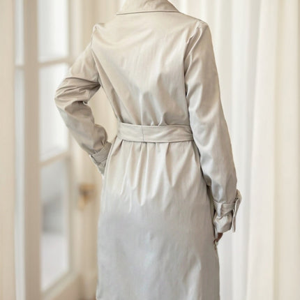 Women's Apricot Solid Color Lapel Neck Long-Sleeved Suspenders Double-Breasted