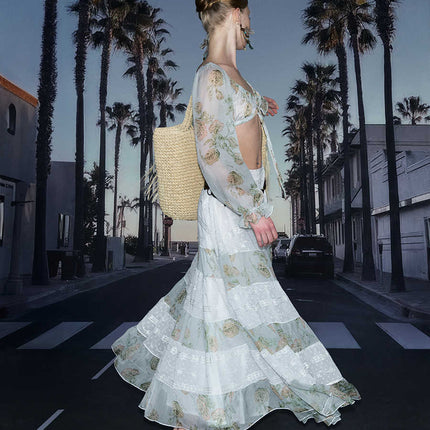 Chiffon Floral Stitching Low Waist Skirt