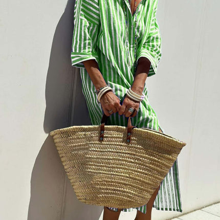 Striped Shirt Dress With Belt Fashion Half-sleeved Lapel Button Cardigan Dresses Women's Clothing