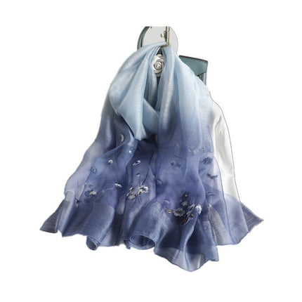 Women's Wool Silk Embroidery Gradient Scarf Sunscreen Shawl