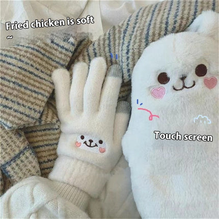 Warm And Cute Female Fleece-lined Thickened Cycling Five Finger Touch Screen