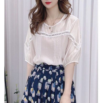 Design Sense Puff Sleeve Shirt Women's Lace