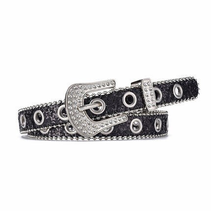 Women's Fashion Rhinestone Pin Buckle Decorative Personality Sequins Belt Ladies
