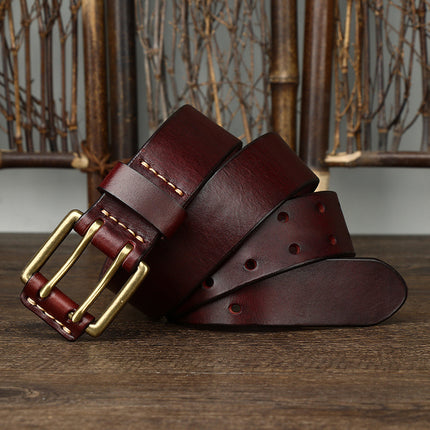 Men's Leather Belt Double Pin Buckle