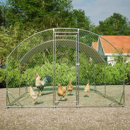 Large Chicken Coop Metal Chicken Run With Waterproof And Anti-UV Cover, Dome Shaped Walk-in Fence Cage Hen House For Outdoor And Yard Farm Use,9.84 X 13.12 X 6.56 Ft