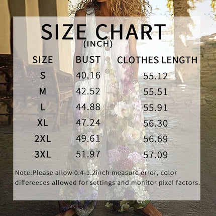 Women's Vintage Floral Jumpsuit - Sleeveless Button Front Romper With Pockets, Casual Loose Fit Long Pants Jumper