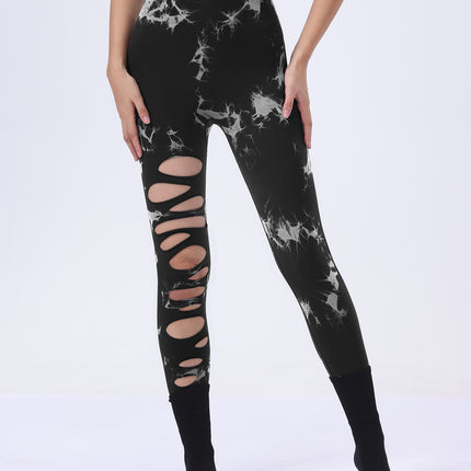 2 Pack Hollow Sexy High Elastic Women's Tie Dye Cutout Tights High Waist Workout Yoga Leggings, Scrunch Butt Lifting Elastic Pants, Tummy Control Butt Lifting Workout Yoga Athletic Pants
