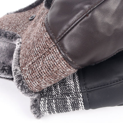 Middle-aged And Elderly Pu Leather Senior Hat With Velvet Warm And Windproof