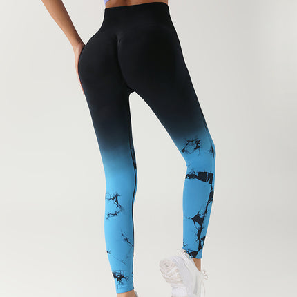 3 Pack Women's Tie Dye Gradient Color Yoga Sports Leggings, Ruched High Waist Workout Seamless Scrunch Booty Leggings Butt Lift Athletic Leggings Tummy Control Yoga Pants