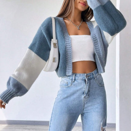 Flirla Colorblock Drop Shoulder Duster Cardigan,Long Sleeve Tops