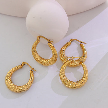 Unisex Style Geometric Refined Grace Titanium Steel Gold-plated U-shaped Wheat Earrings