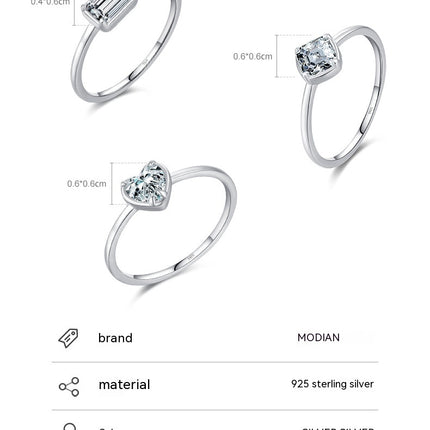 S925 Sterling Silver Sweet Heart Marriage Engagement Ring