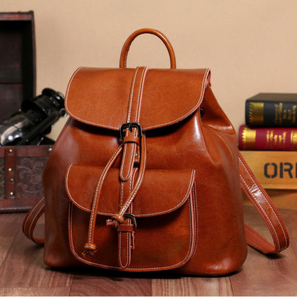 Korean Style Cowhide Pocket Pull-belt Backpack