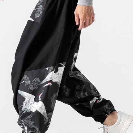 Chinese style crotch big crotch patchwork pants