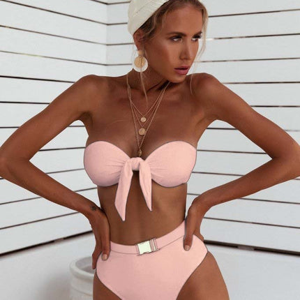 Metal buckle split swimsuit bikini